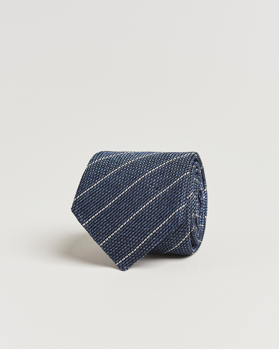 Herr | Slipsar | Canali | Garza Regimental Stripe Silk Tie Dark Blue