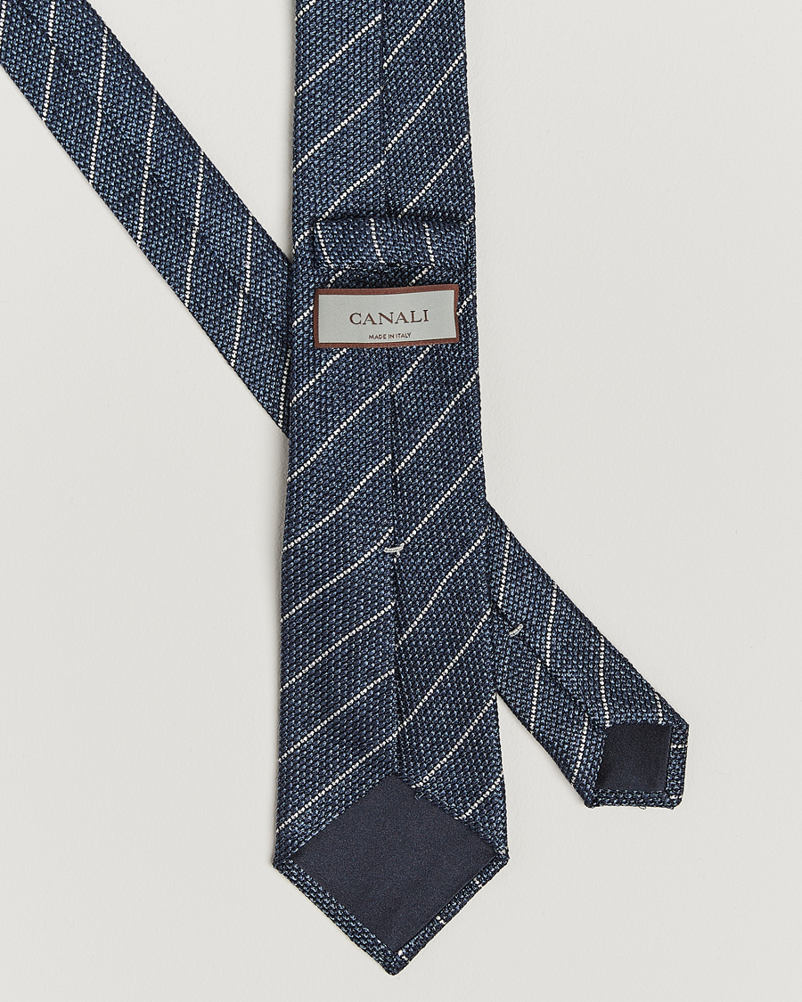 Herr | Slipsar | Canali | Garza Regimental Stripe Silk Tie Dark Blue
