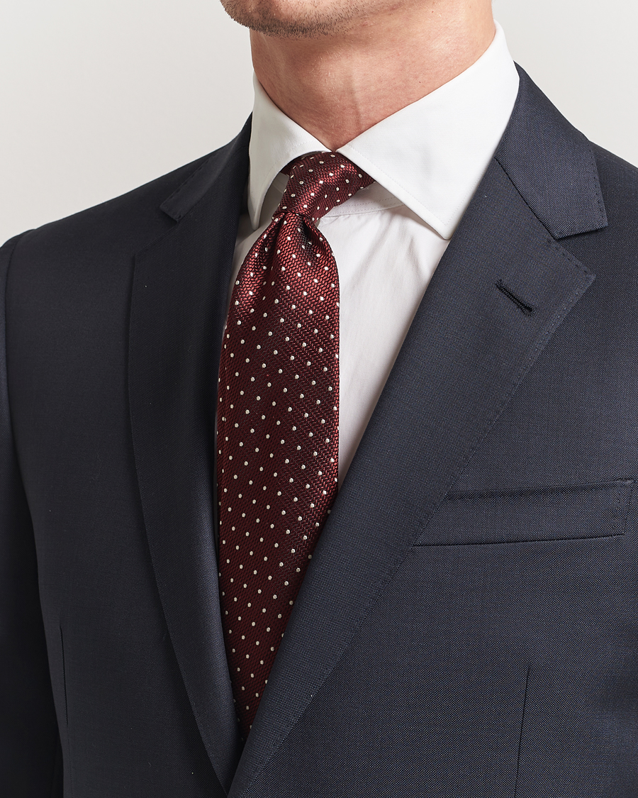 Herr | Slipsar | Canali | Micro Dot Silk Tie Burgundy