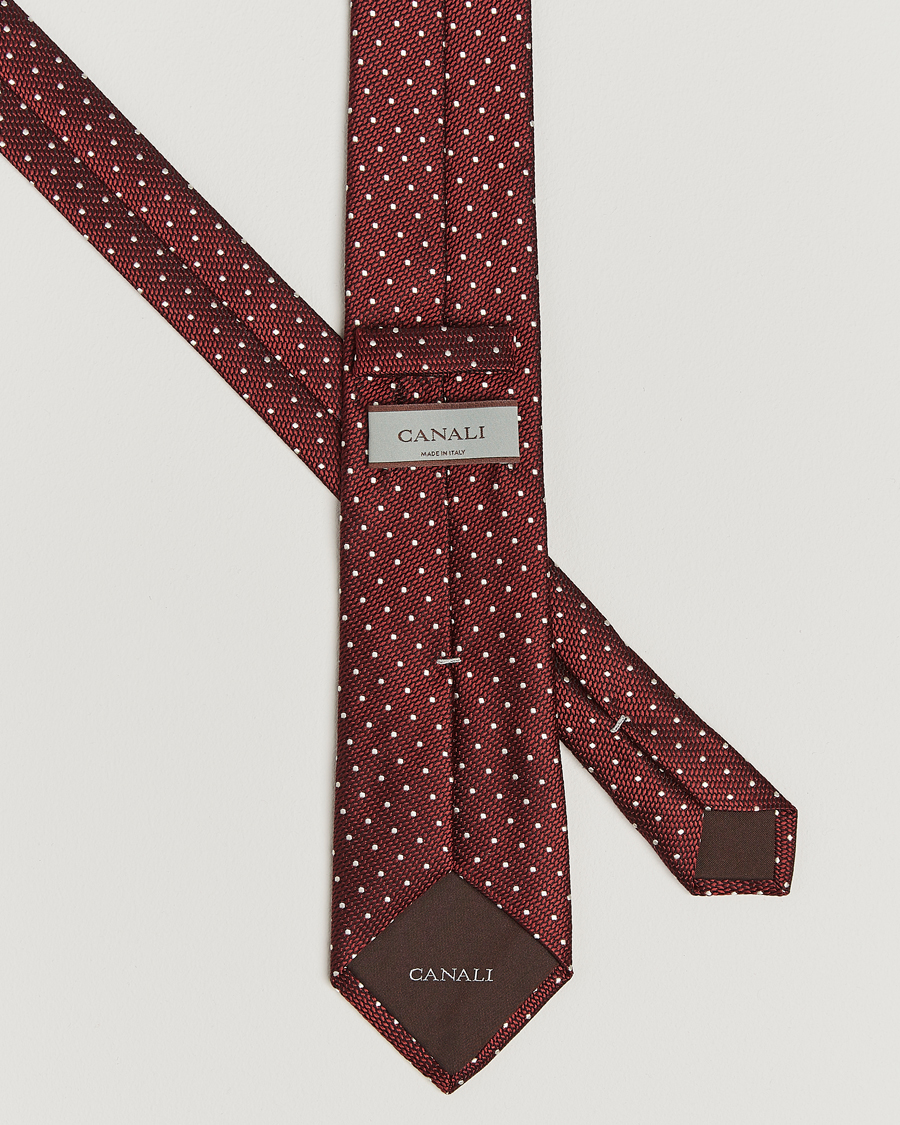 Herr | Slipsar | Canali | Micro Dot Silk Tie Burgundy