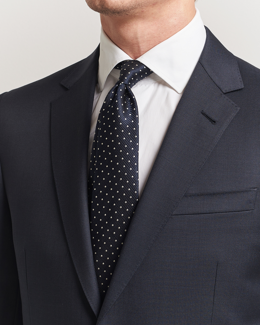 Herr | Slipsar | Canali | Micro Dot Silk Tie Navy