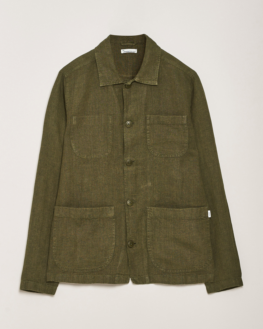 Herr | Skjortor | KnowledgeCotton Apparel | Linen Overshirt Burnt Olive