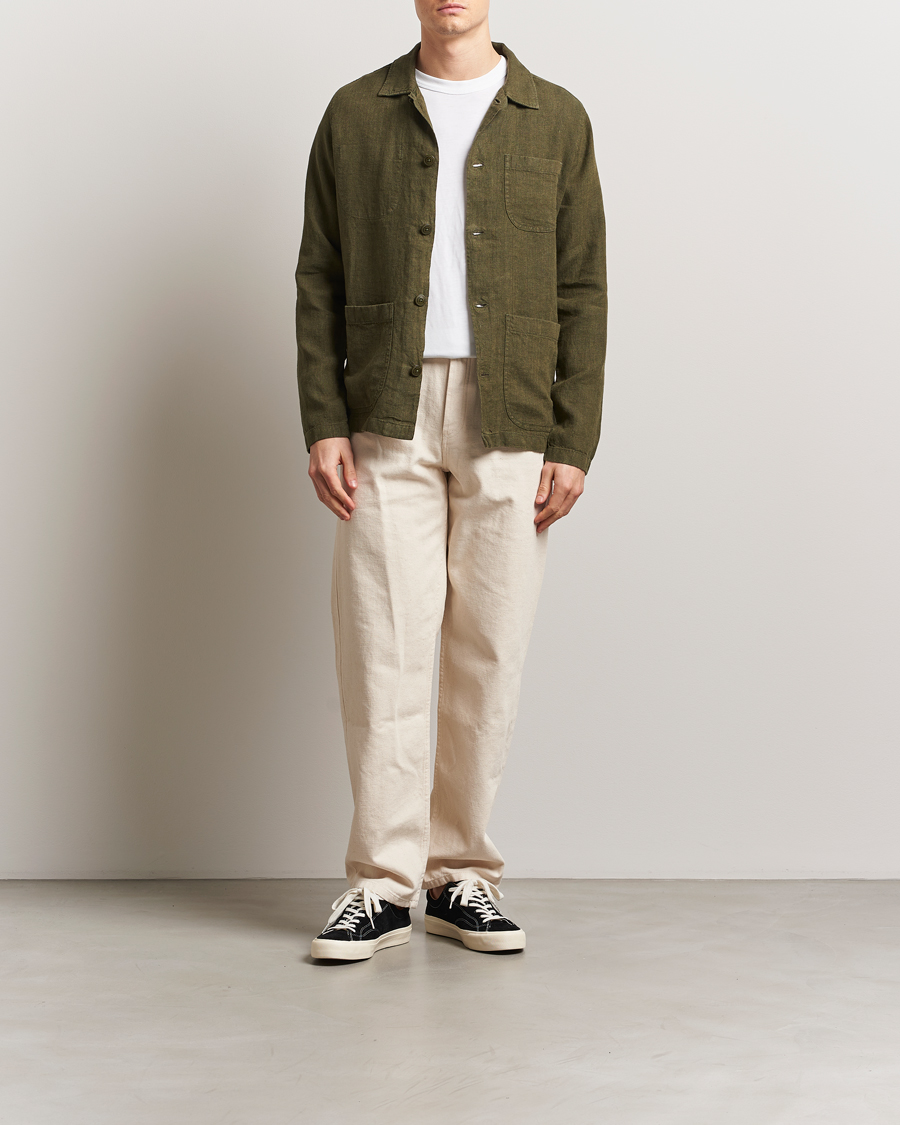 Herr | Skjortor | KnowledgeCotton Apparel | Linen Overshirt Burnt Olive