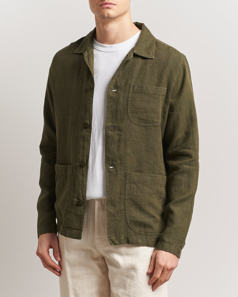 Herr | Skjortor | KnowledgeCotton Apparel | Linen Overshirt Burnt Olive