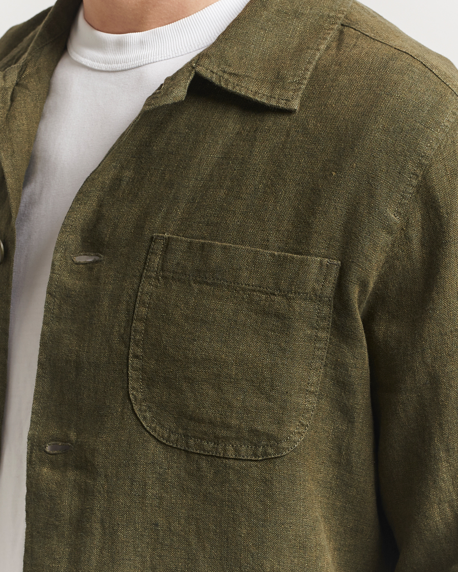 Herr | Skjortor | KnowledgeCotton Apparel | Linen Overshirt Burnt Olive