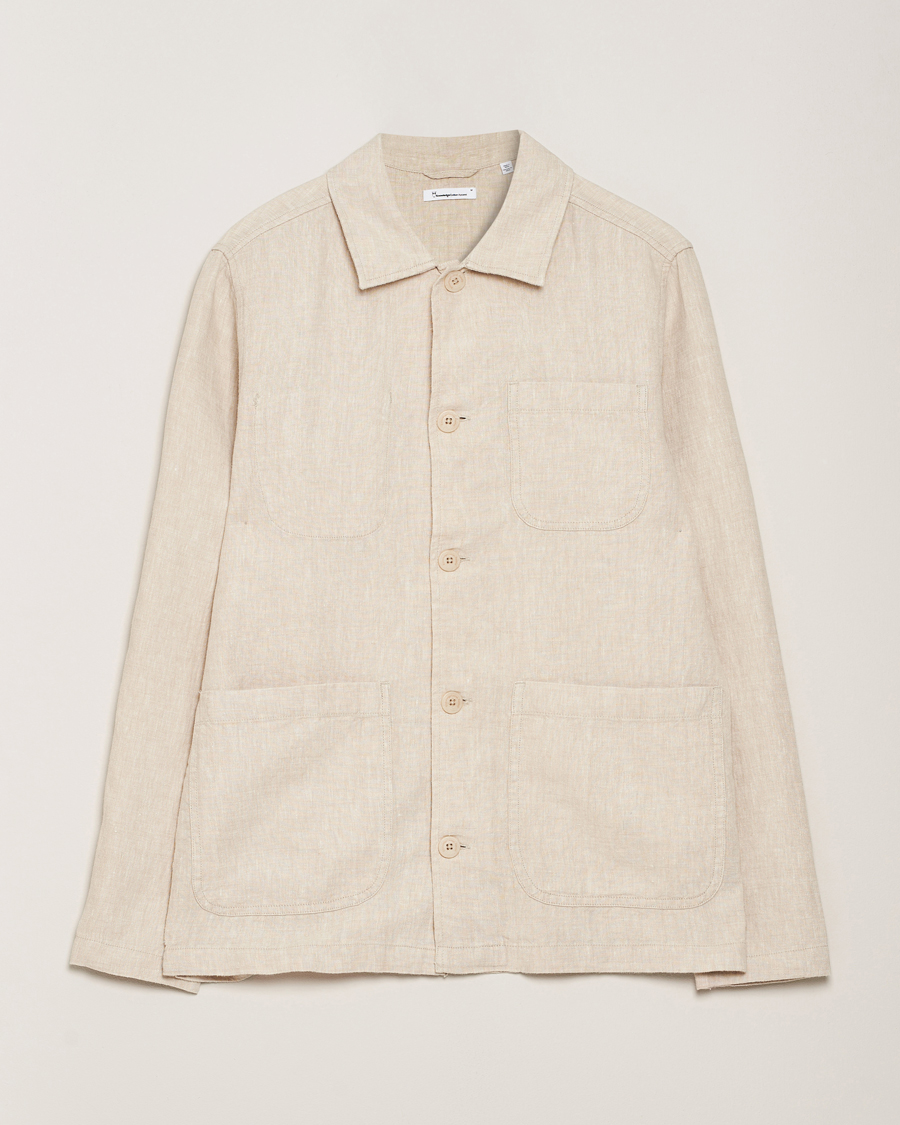 Herr | Skjortor | KnowledgeCotton Apparel | Linen Overshirt Light Feather Grey