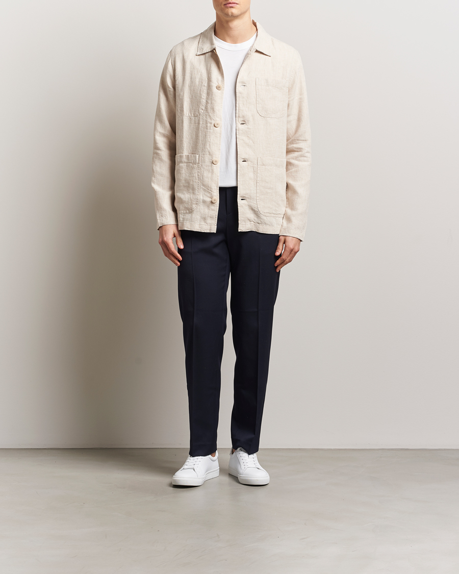 Herr | Skjortor | KnowledgeCotton Apparel | Linen Overshirt Light Feather Grey