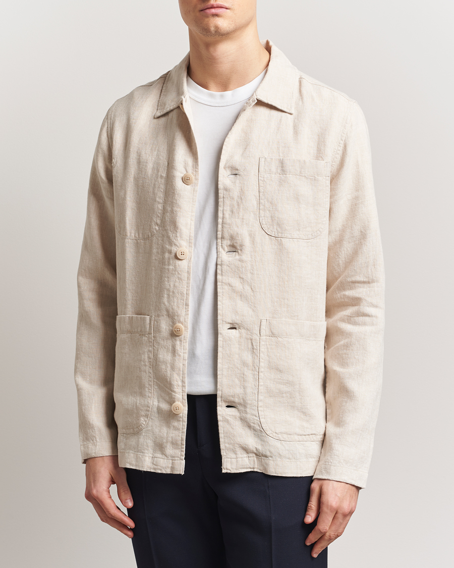Herr | Skjortor | KnowledgeCotton Apparel | Linen Overshirt Light Feather Grey