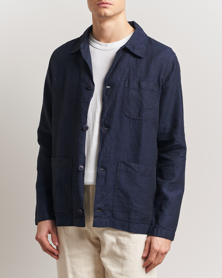 Herr | Skjortor | KnowledgeCotton Apparel | Linen Overshirt Total Eclipse
