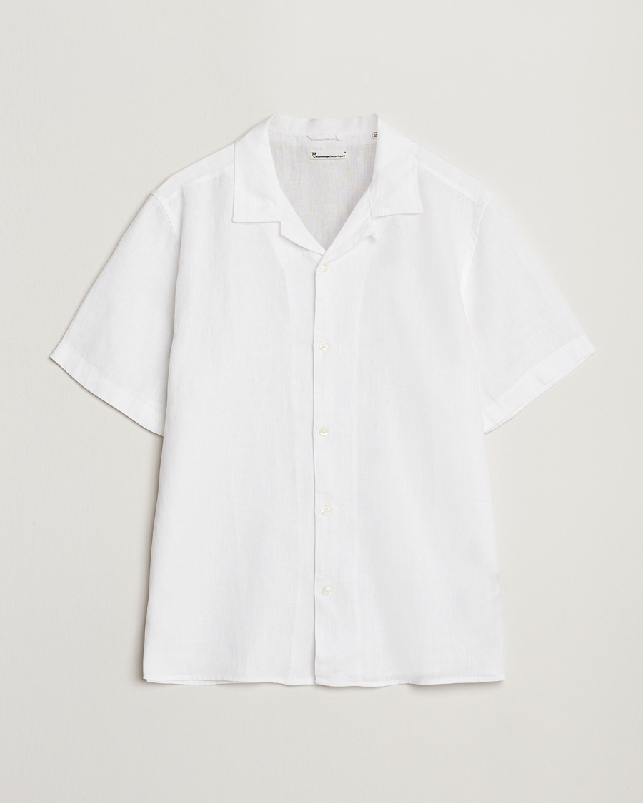 Herr | Skjortor | KnowledgeCotton Apparel | Short Sleeve Linen Resort Shirt Bright White