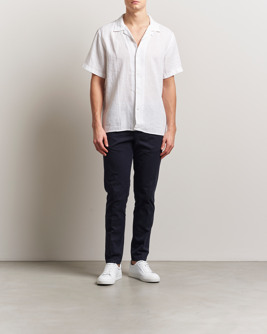 Herr | Skjortor | KnowledgeCotton Apparel | Short Sleeve Linen Resort Shirt Bright White