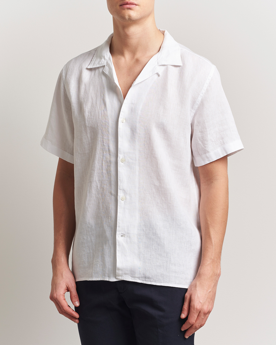 Herr | Skjortor | KnowledgeCotton Apparel | Short Sleeve Linen Resort Shirt Bright White