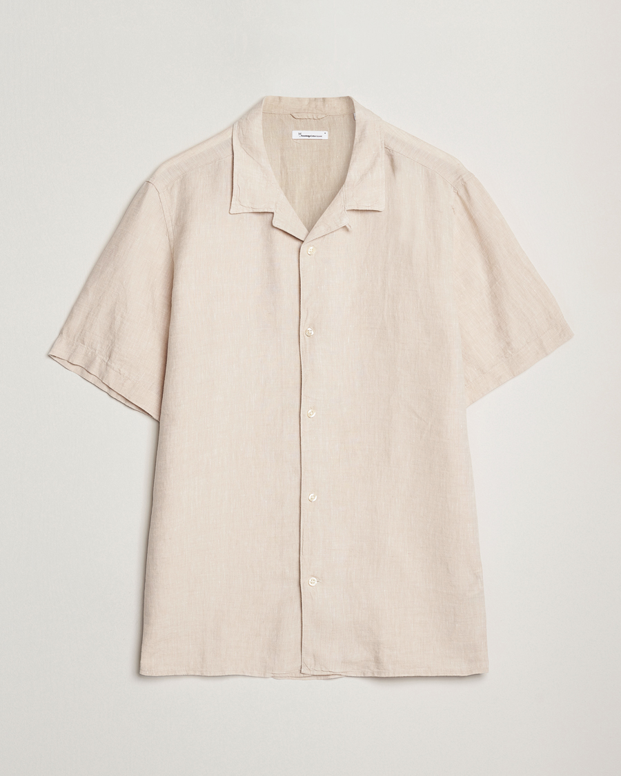 Herr | Skjortor | KnowledgeCotton Apparel | Short Sleeve Linen Resort Shirt Light Feather Grey