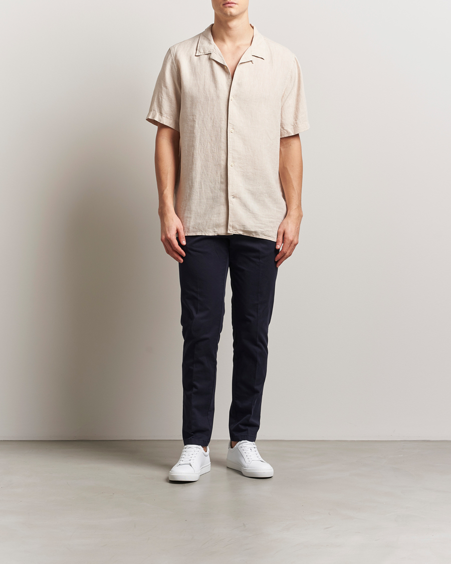 Herr | Skjortor | KnowledgeCotton Apparel | Short Sleeve Linen Resort Shirt Light Feather Grey