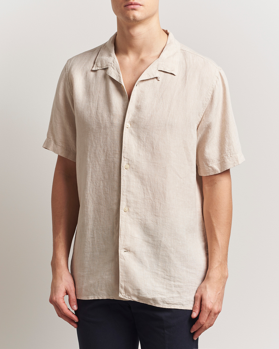 Herr | Skjortor | KnowledgeCotton Apparel | Short Sleeve Linen Resort Shirt Light Feather Grey