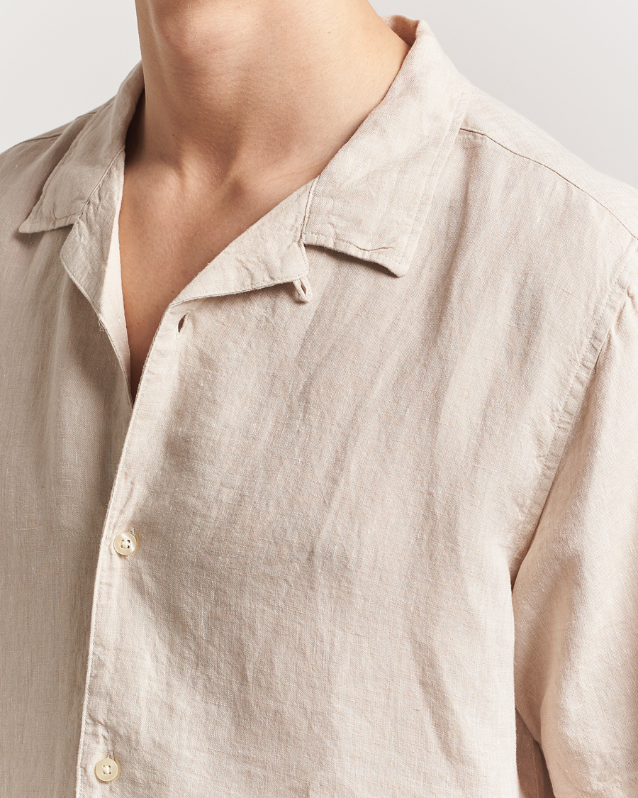 Herr | Skjortor | KnowledgeCotton Apparel | Short Sleeve Linen Resort Shirt Light Feather Grey