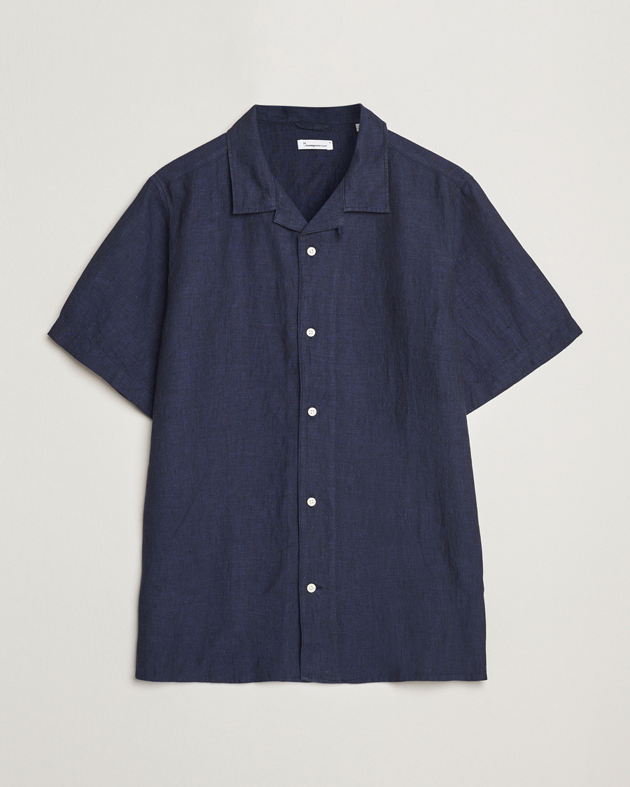 Herr | Skjortor | KnowledgeCotton Apparel | Short Sleeve Linen Resort Shirt Total Eclipse