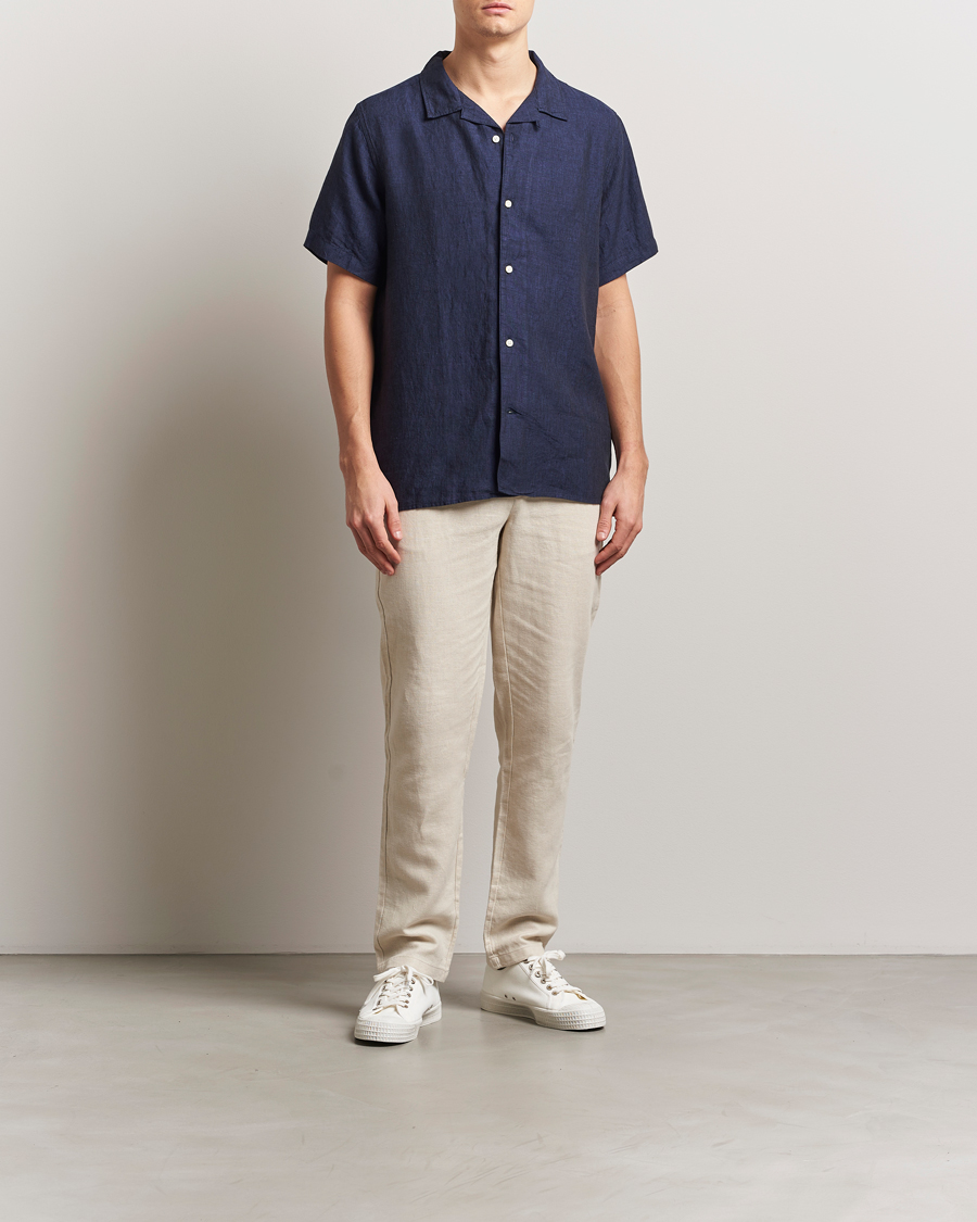 Herr | Skjortor | KnowledgeCotton Apparel | Short Sleeve Linen Resort Shirt Total Eclipse