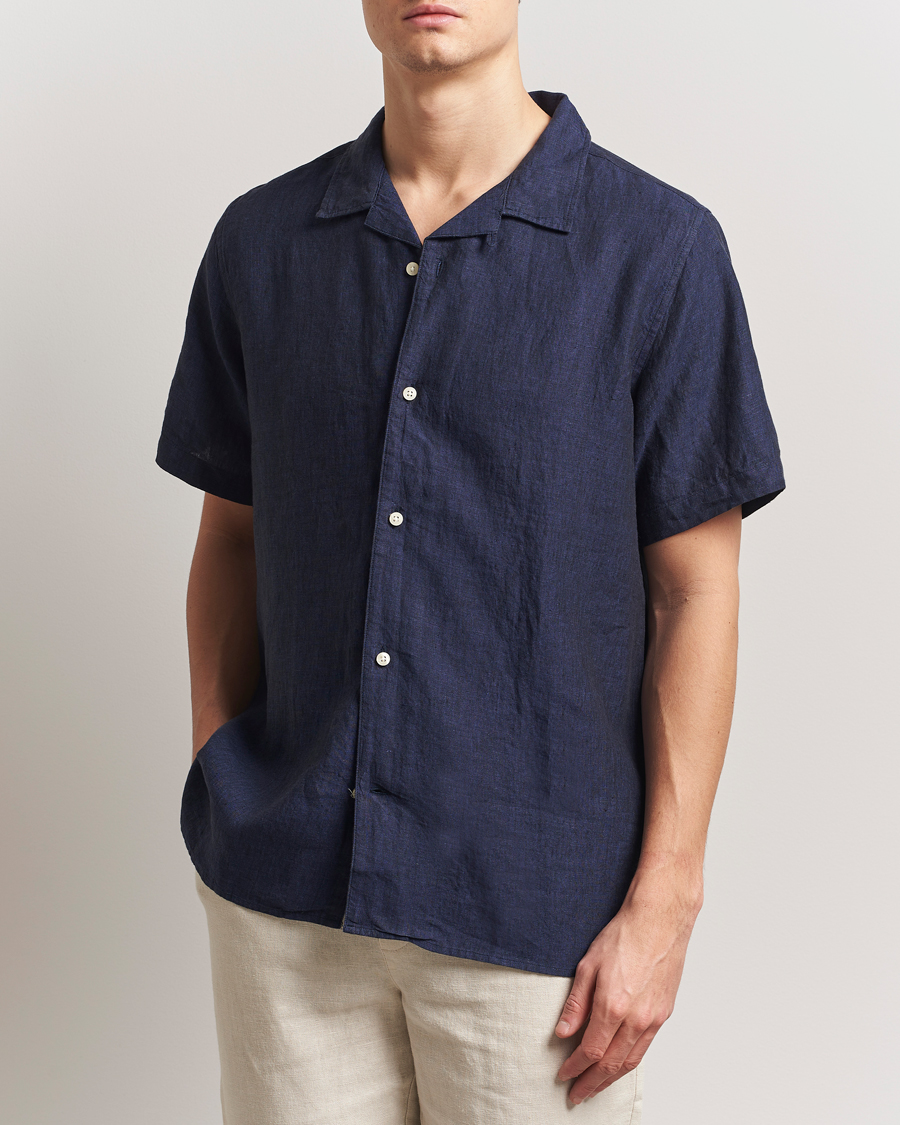 Herr | Skjortor | KnowledgeCotton Apparel | Short Sleeve Linen Resort Shirt Total Eclipse