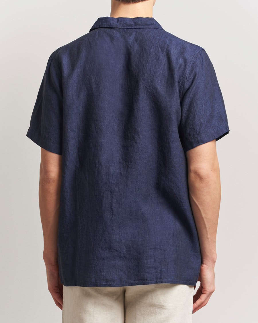 Herr | Skjortor | KnowledgeCotton Apparel | Short Sleeve Linen Resort Shirt Total Eclipse