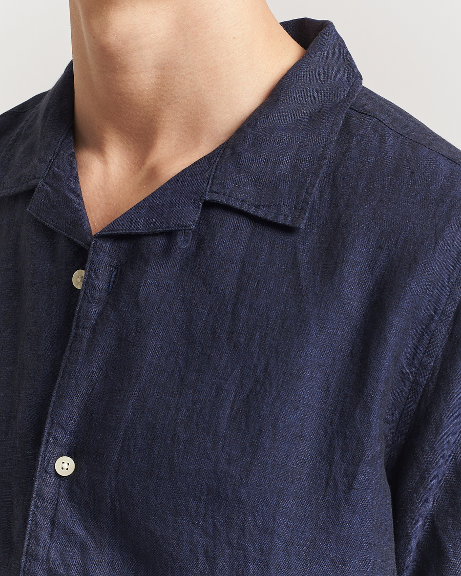 Herr | Skjortor | KnowledgeCotton Apparel | Short Sleeve Linen Resort Shirt Total Eclipse