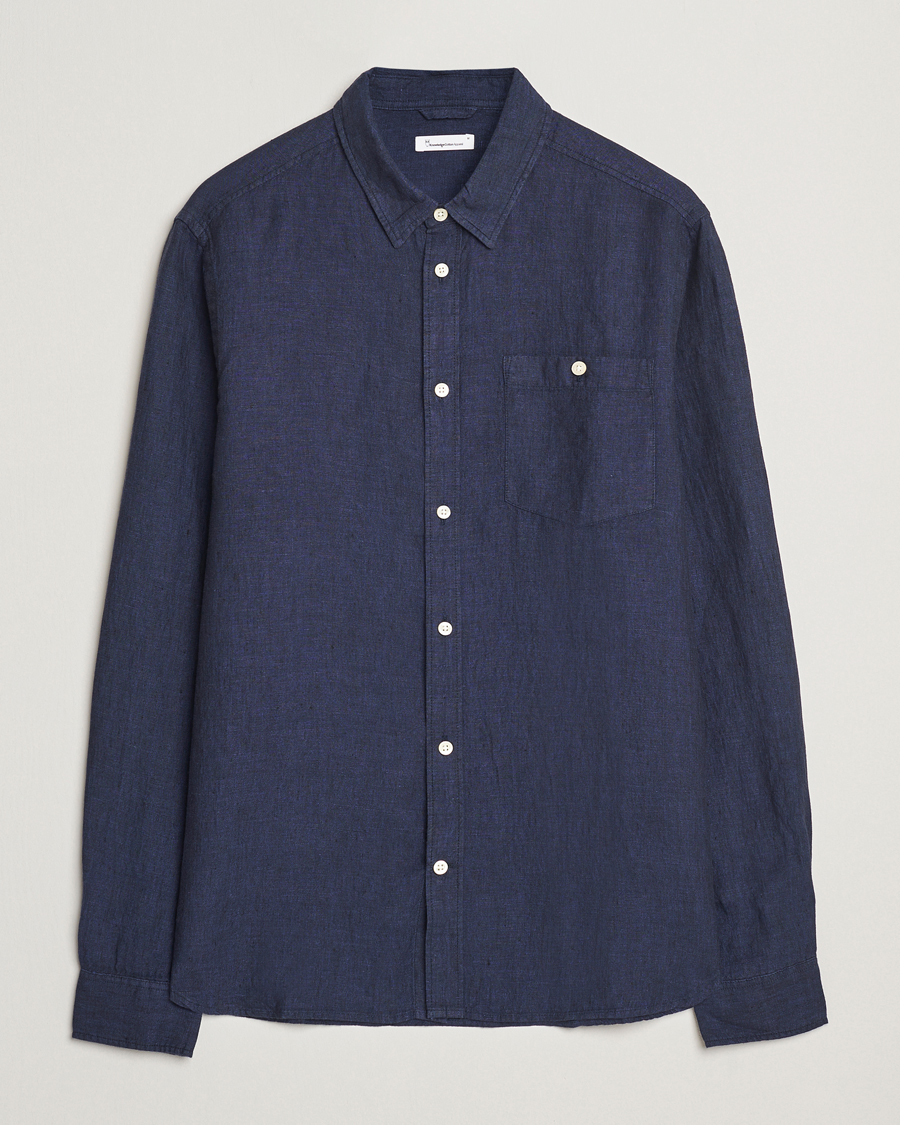 Herr | Skjortor | KnowledgeCotton Apparel | Regular Linen Shirt Total Eclipse