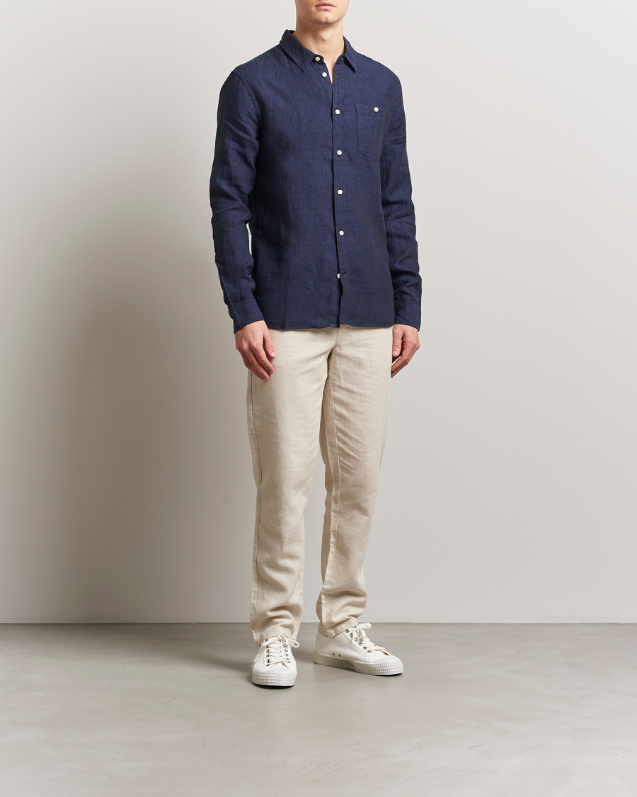 Herr | Skjortor | KnowledgeCotton Apparel | Regular Linen Shirt Total Eclipse
