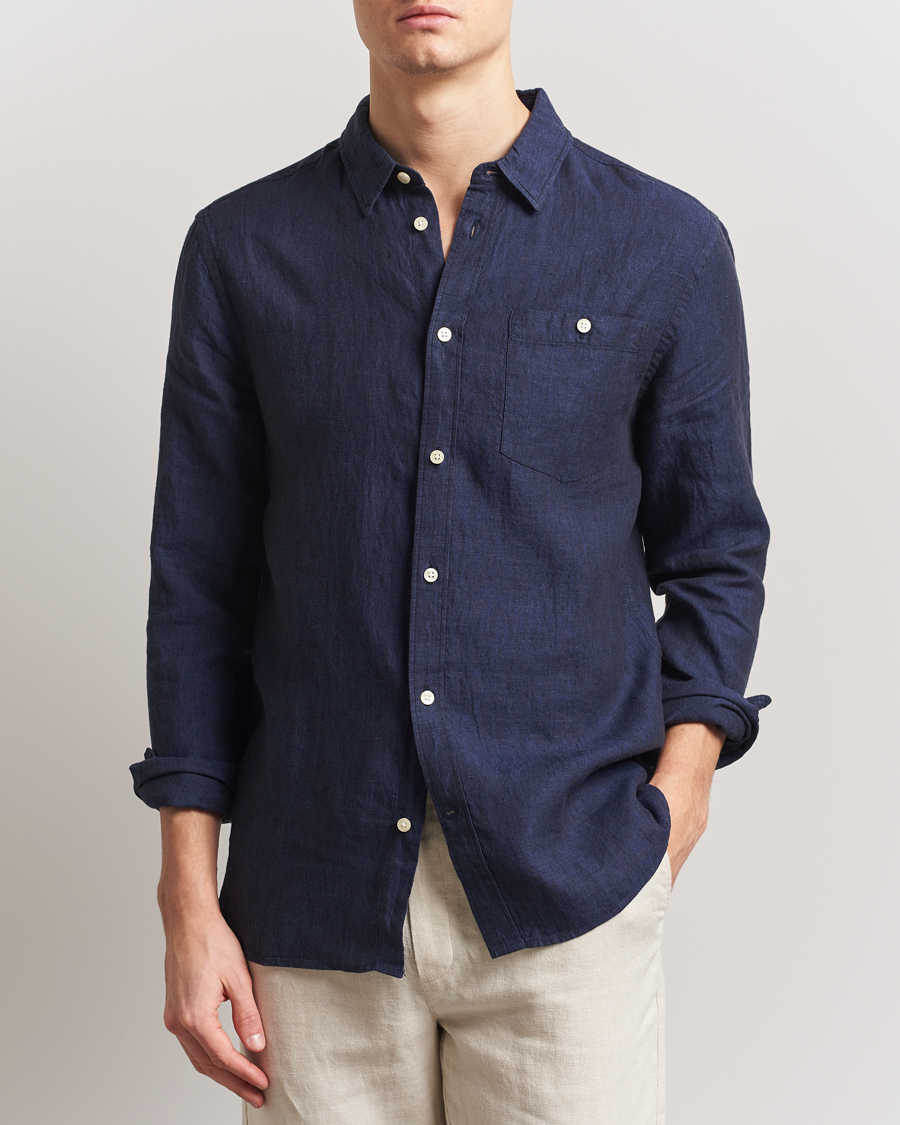 Herr | Skjortor | KnowledgeCotton Apparel | Regular Linen Shirt Total Eclipse