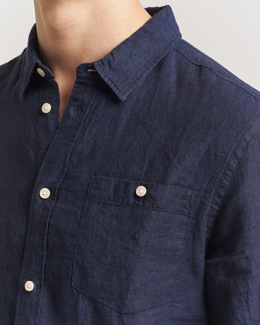 Herr | Skjortor | KnowledgeCotton Apparel | Regular Linen Shirt Total Eclipse