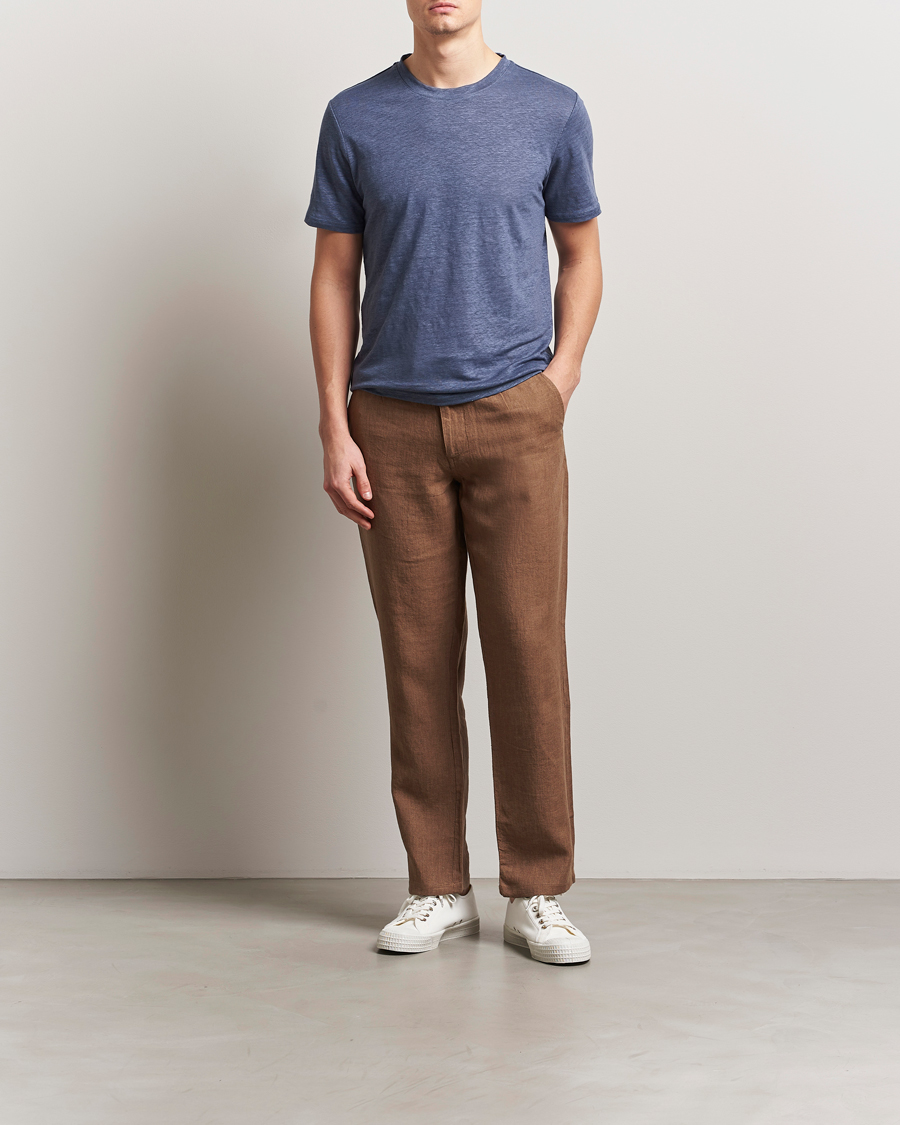 Herr | T-Shirts | KnowledgeCotton Apparel | Organic Linen T-Shirt Vintage Indigo