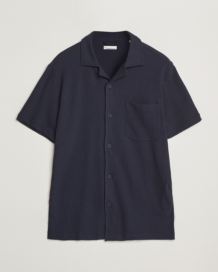 Herr | Skjortor | KnowledgeCotton Apparel | Short Sleeve Boucle Shirt Night Sky