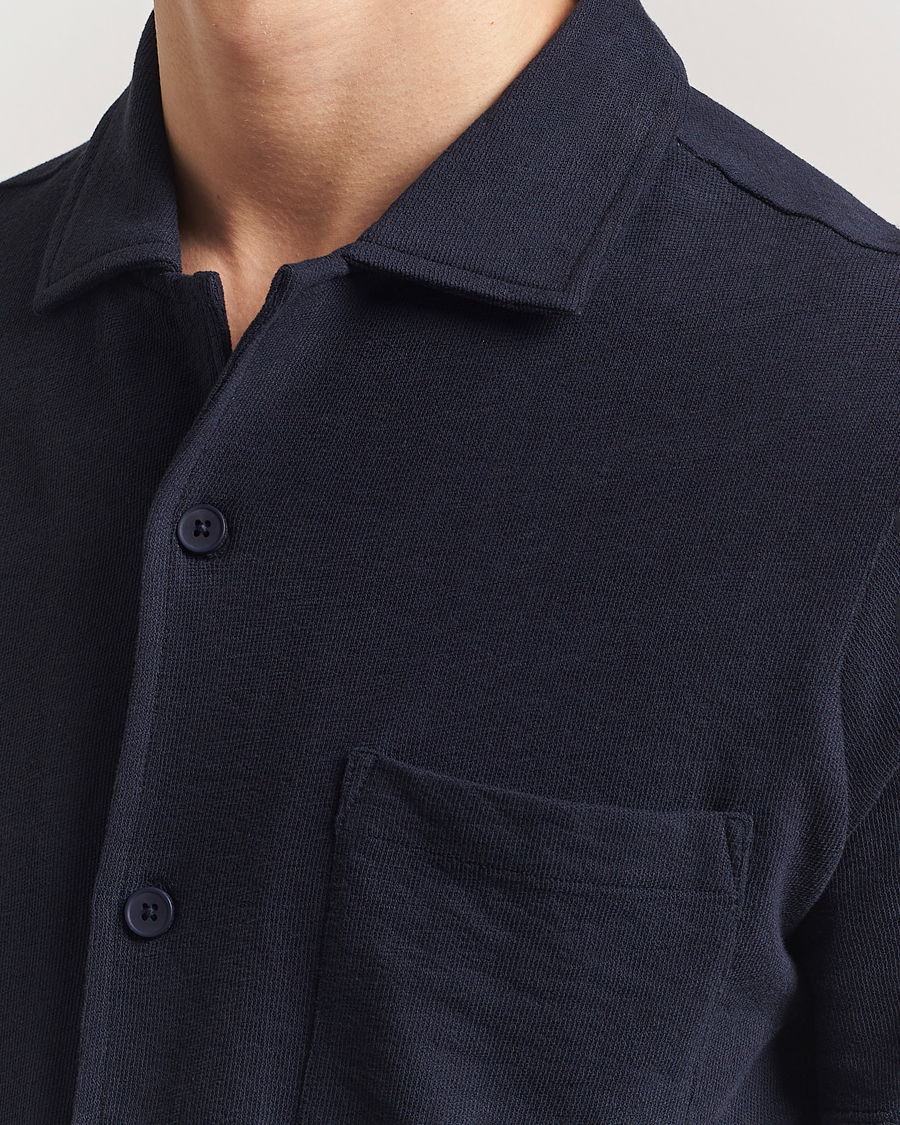 Herr | Skjortor | KnowledgeCotton Apparel | Short Sleeve Boucle Shirt Night Sky