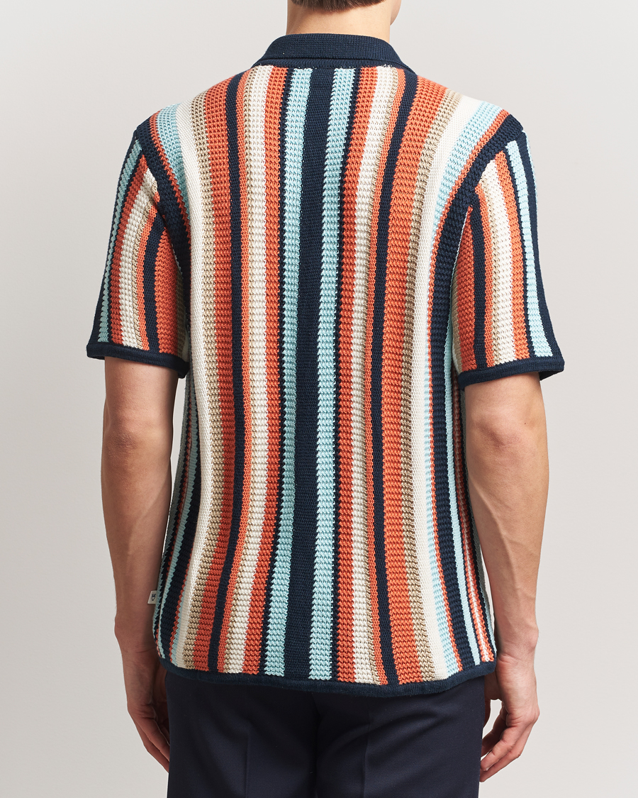 Herr | Skjortor | KnowledgeCotton Apparel | Knitted Multi Stripe Short Sleeve Shirt Blue