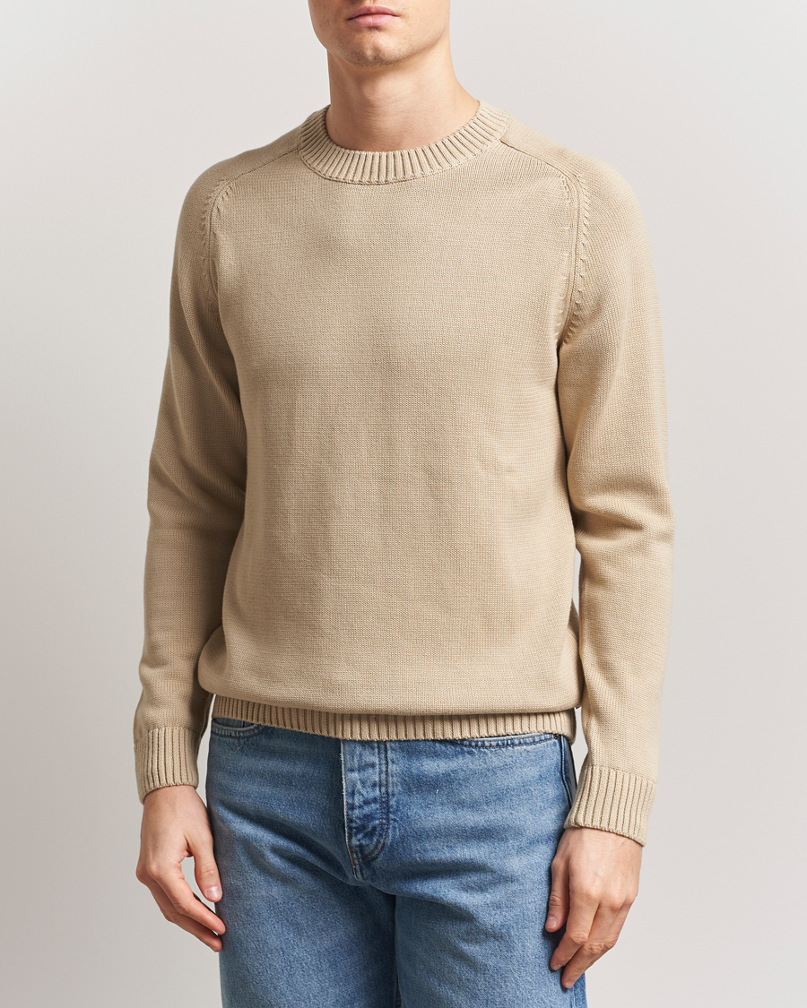 Herr | Tröjor | KnowledgeCotton Apparel | Plain Knitted Cotton Crew Light Feather Grey