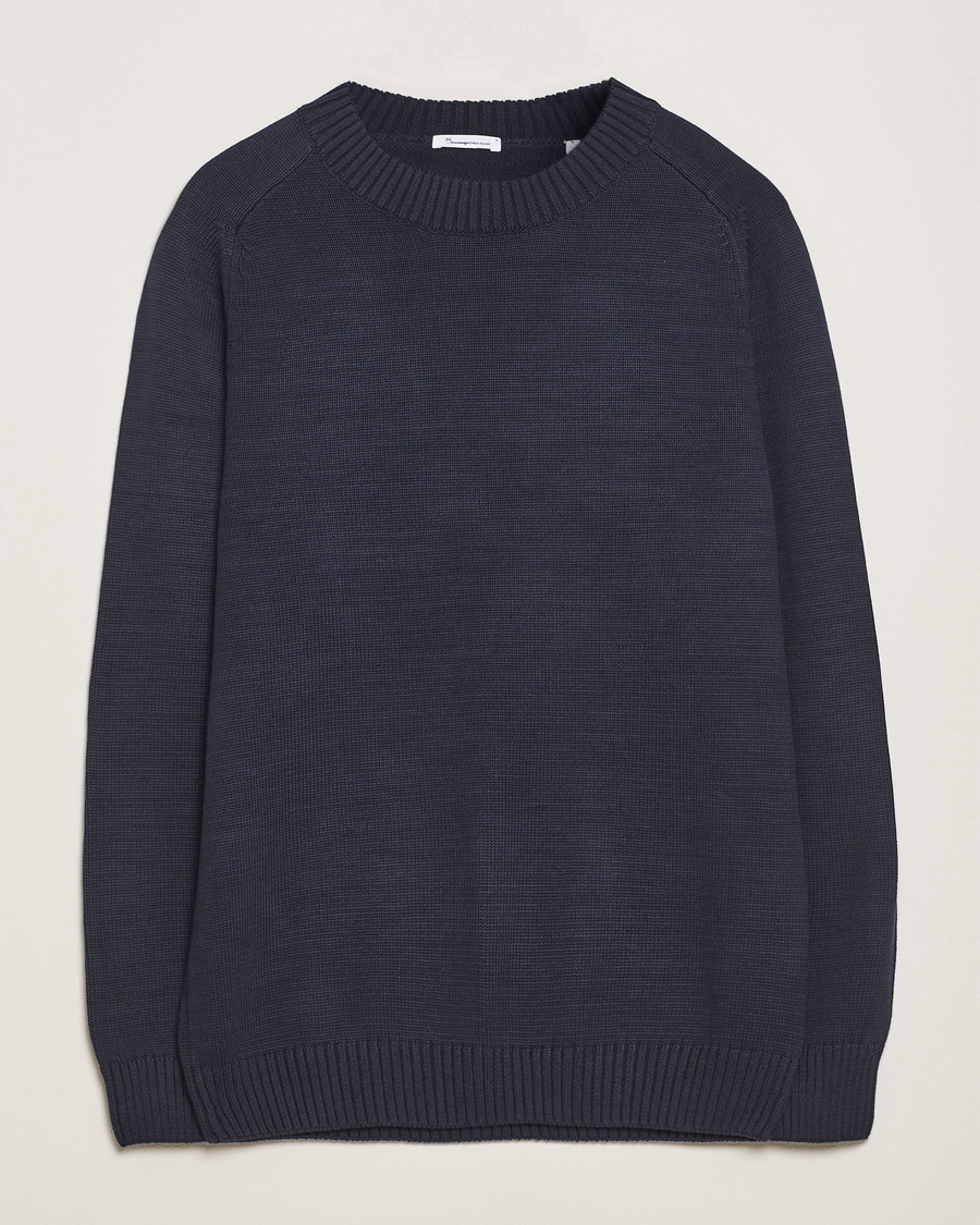 Herr | Tröjor | KnowledgeCotton Apparel | Plain Knitted Cotton Crewneck Night Sky