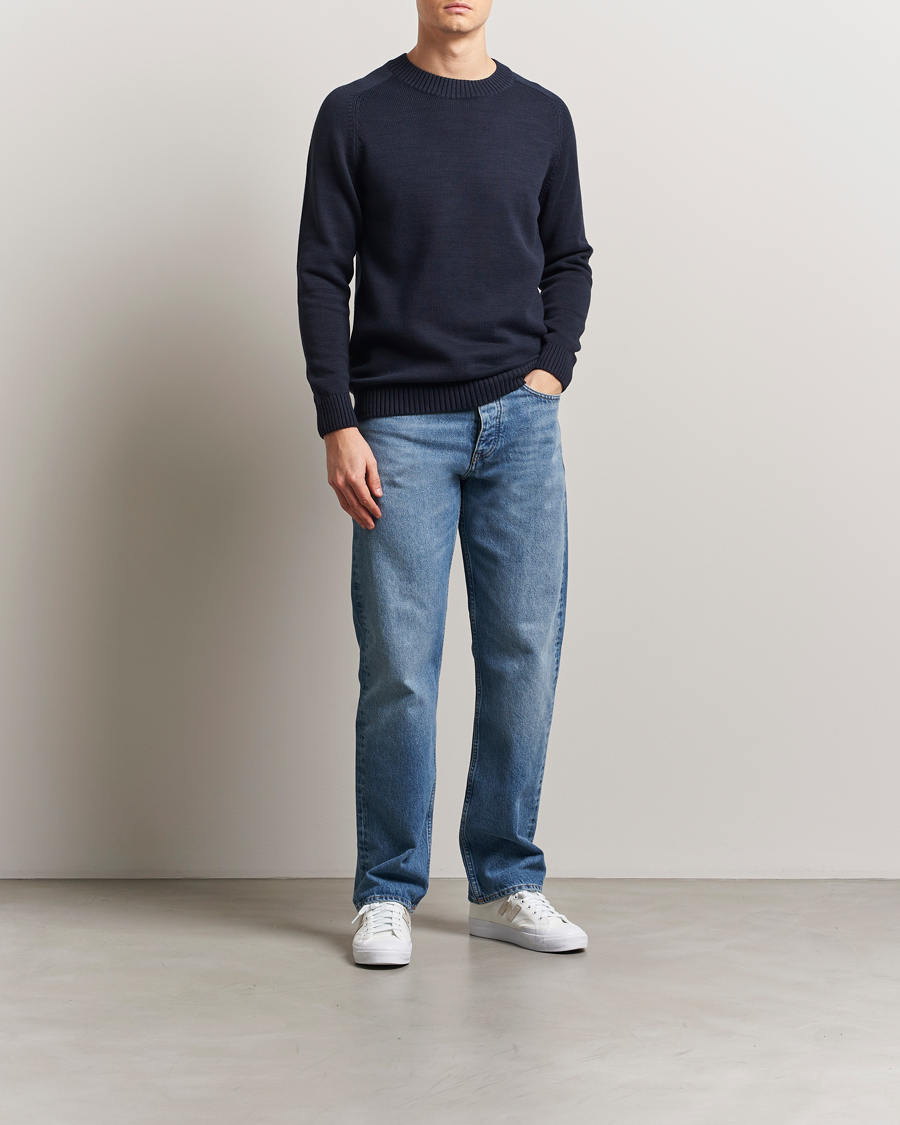 Herr | Tröjor | KnowledgeCotton Apparel | Plain Knitted Cotton Crewneck Night Sky