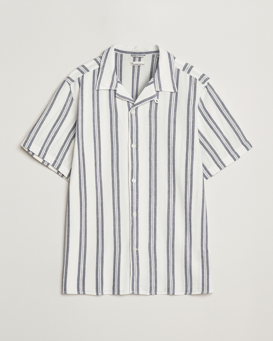 Herr | Skjortor | KnowledgeCotton Apparel | Box Short Sleeve Stripe Shirt Blue