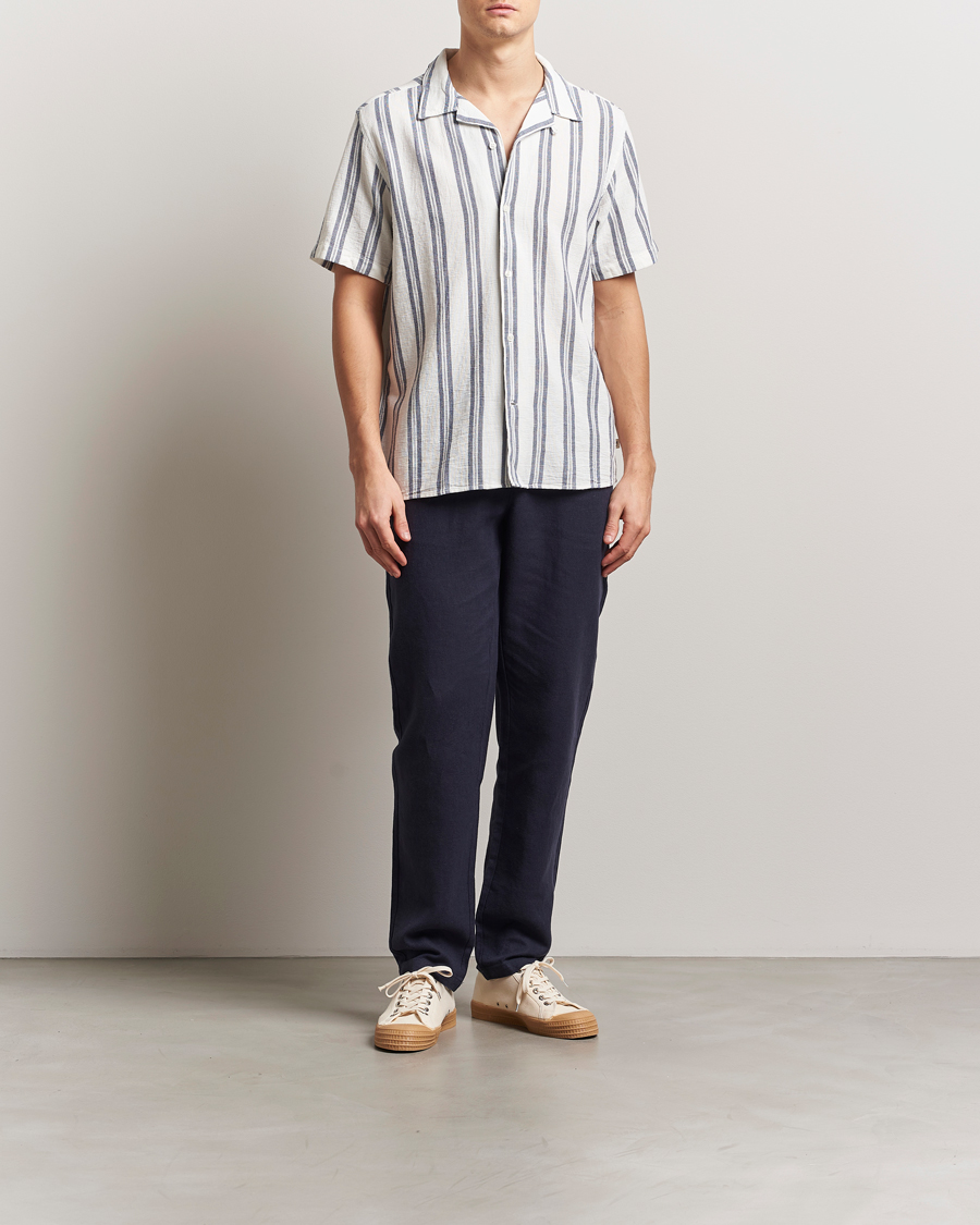 Herr | Skjortor | KnowledgeCotton Apparel | Box Short Sleeve Stripe Shirt Blue