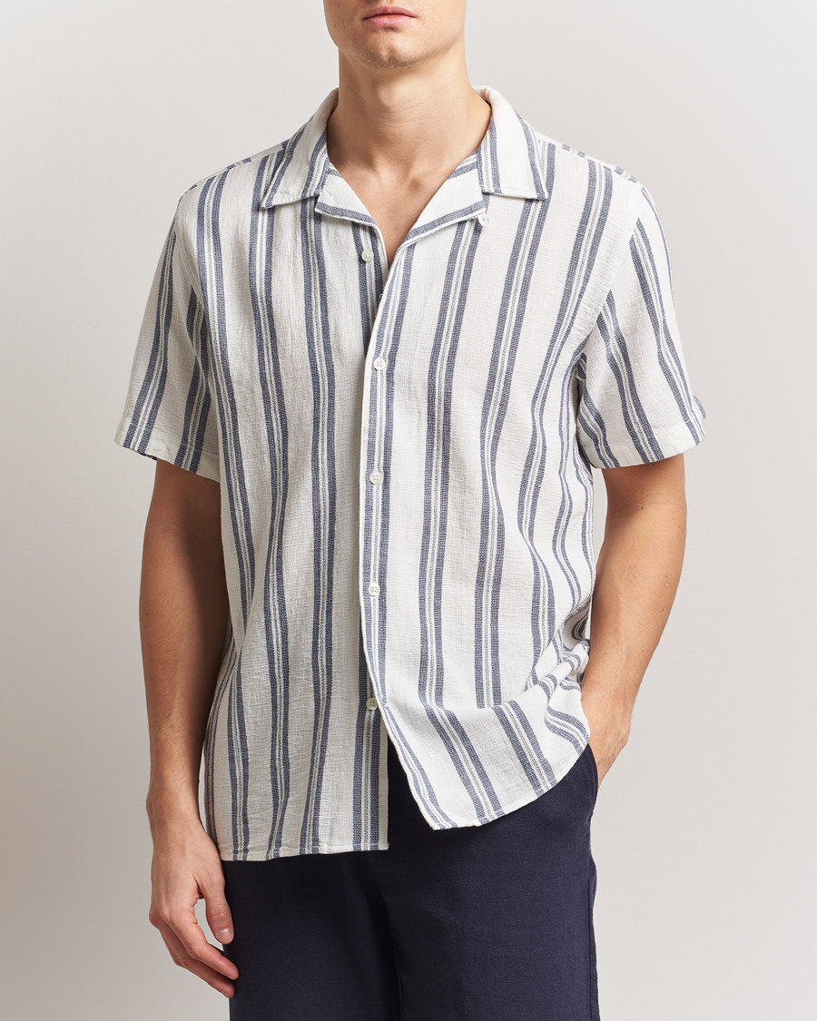 Herr | Skjortor | KnowledgeCotton Apparel | Box Short Sleeve Stripe Shirt Blue