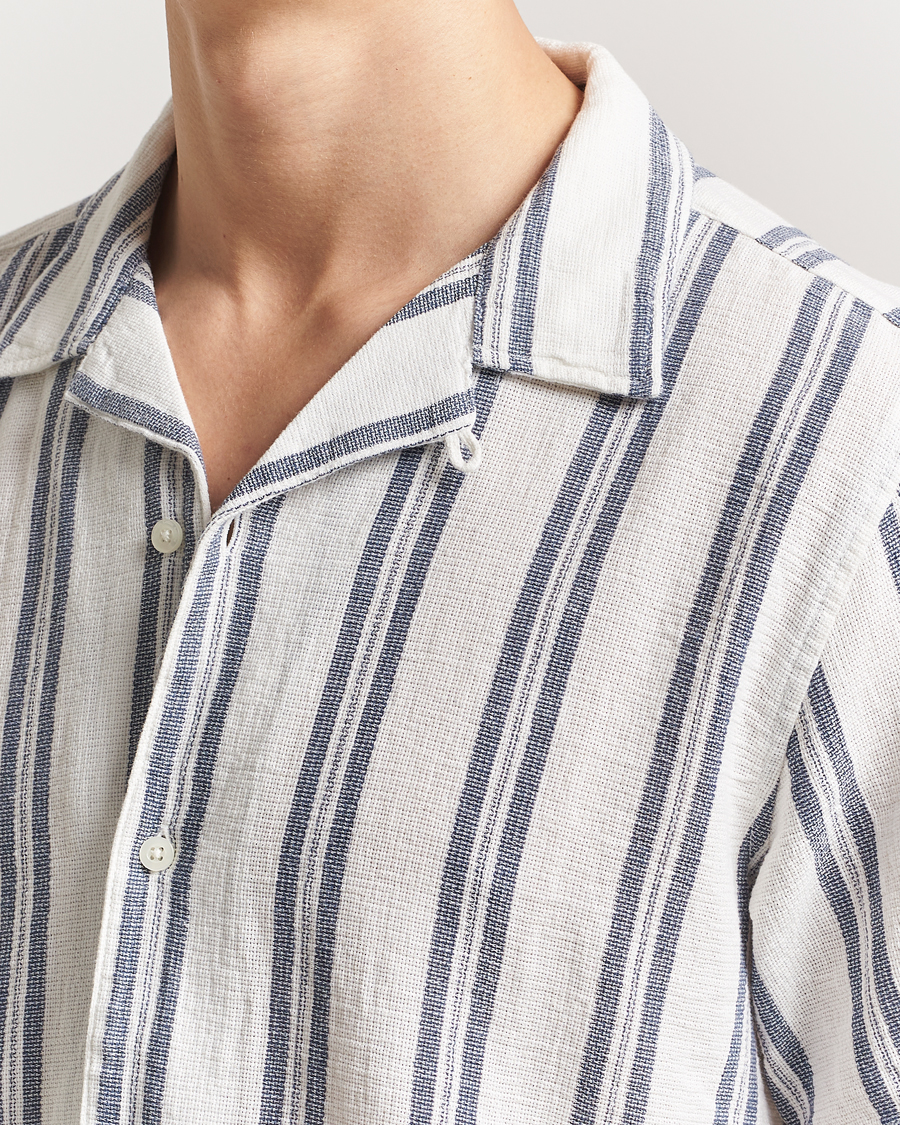 Herr | Skjortor | KnowledgeCotton Apparel | Box Short Sleeve Stripe Shirt Blue