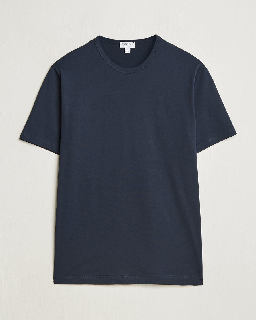 Herr | T-Shirts | Sunspel | Crew Neck Q82 Cotton T-Shirt Midnight Navy