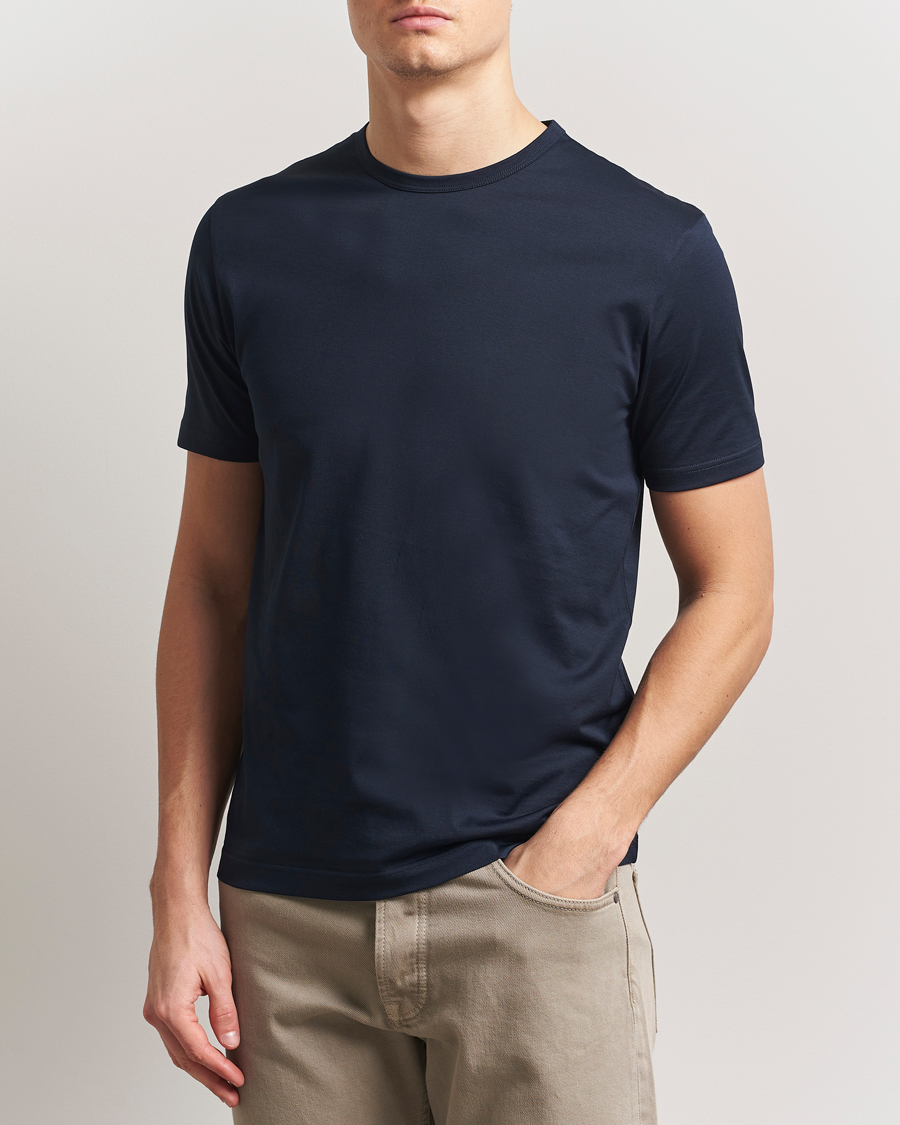 Herr | T-Shirts | Sunspel | Crew Neck Q82 Cotton T-Shirt Midnight Navy