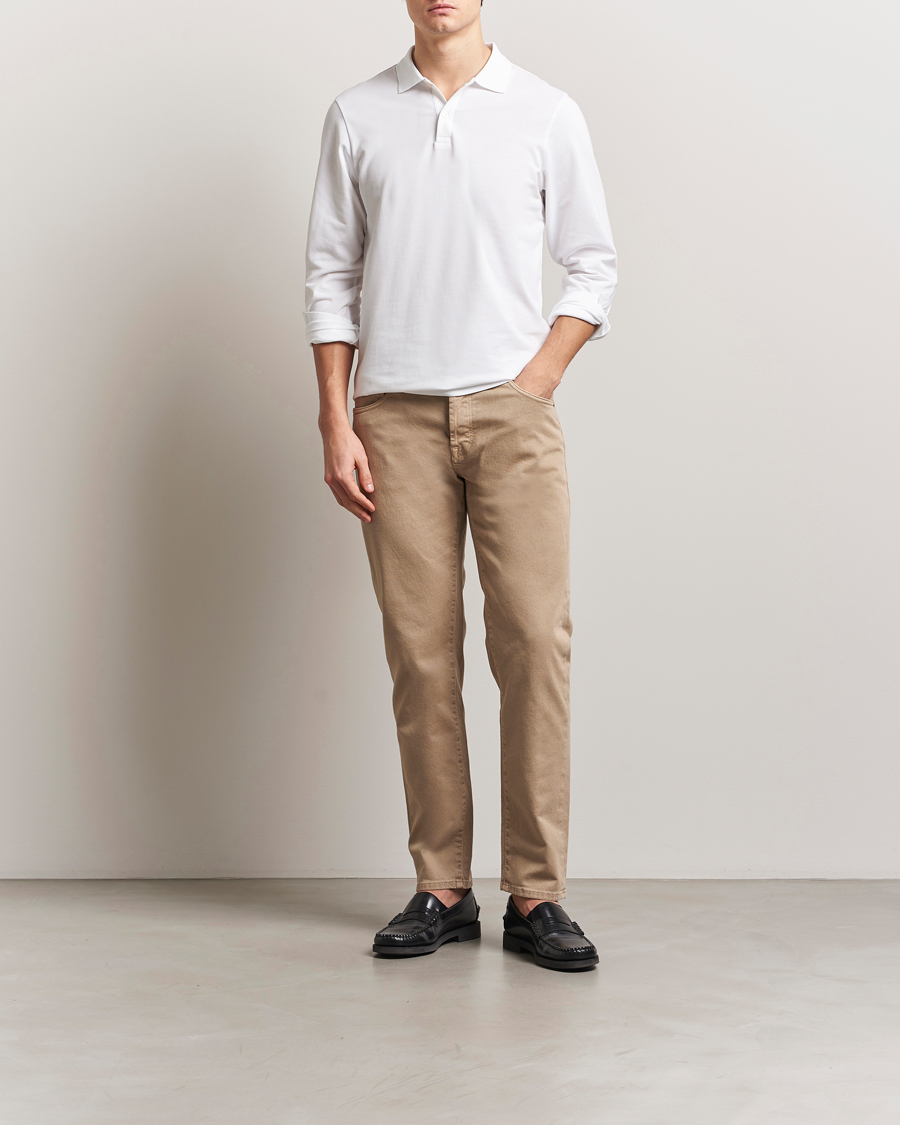 Herr | Pikéer | Sunspel | Supima Cotton Long Sleeve Pique Polo White