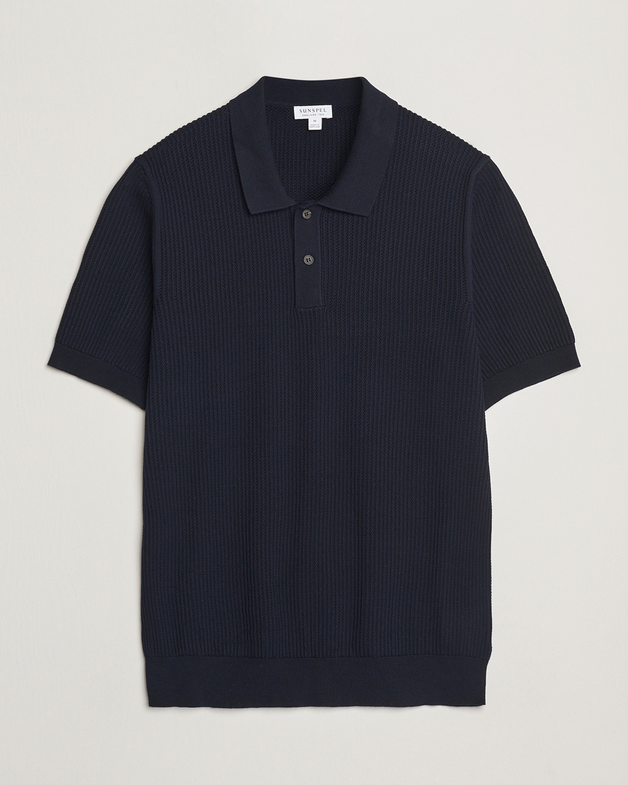 Herr | Pikéer | Sunspel | Mesh Knit Stitch Polo Navy