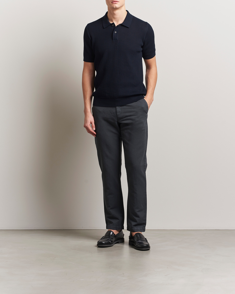 Herr | Pikéer | Sunspel | Mesh Knit Stitch Polo Navy