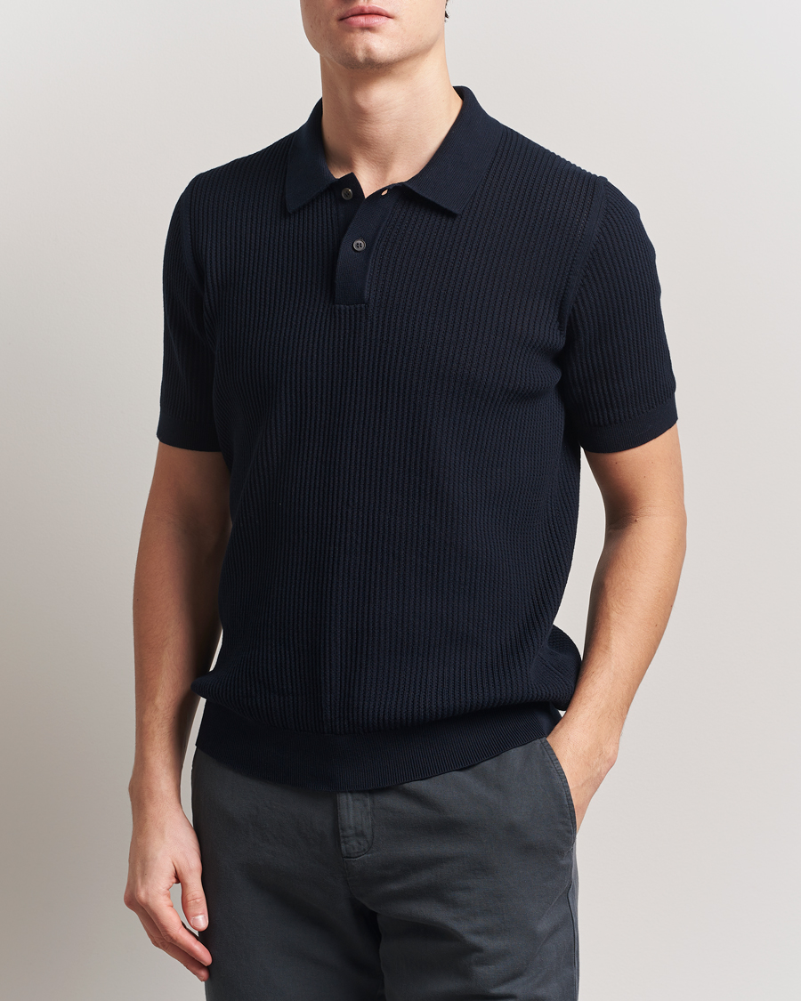 Herr | Pikéer | Sunspel | Mesh Knit Stitch Polo Navy