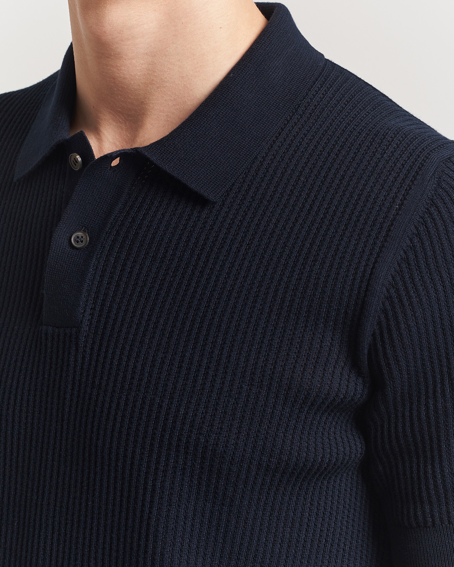 Herr | Pikéer | Sunspel | Mesh Knit Stitch Polo Navy