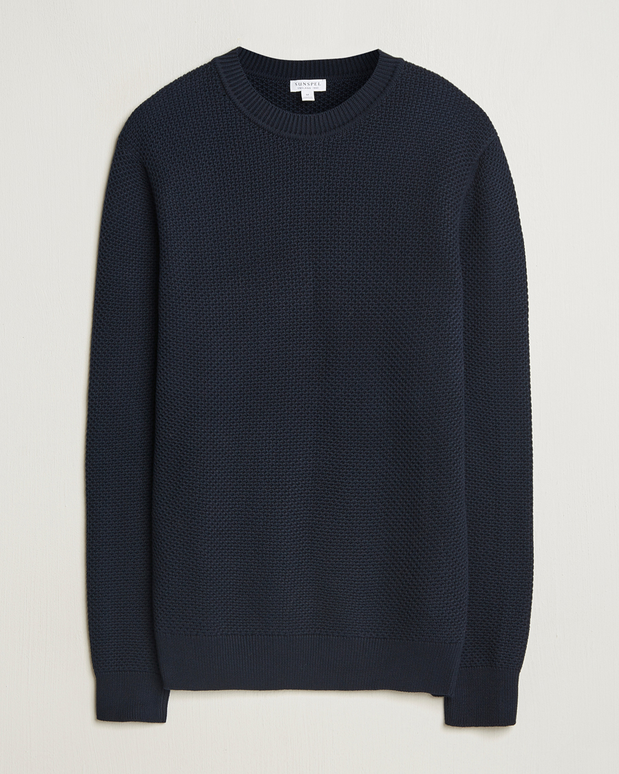 Herr | Tröjor | Sunspel | Textured Stich Crew Neck Jumper Navy