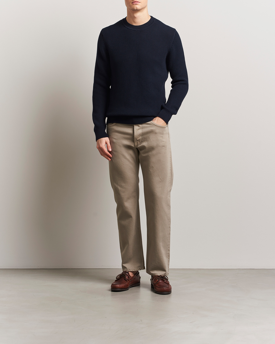 Herr | Tröjor | Sunspel | Textured Stich Crew Neck Jumper Navy