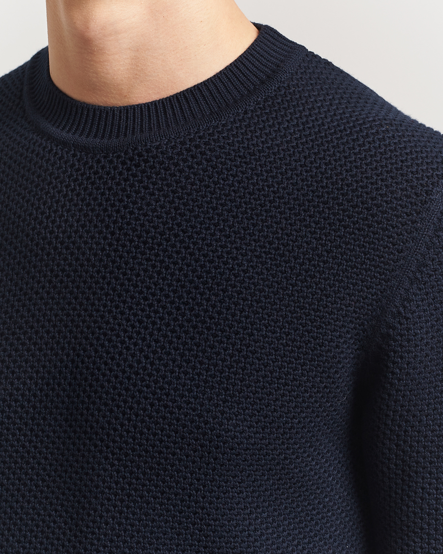 Herr | Tröjor | Sunspel | Textured Stich Crew Neck Jumper Navy